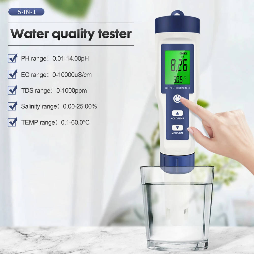 5-in-1 digitale PH TDS EC-mete - Ec Meter Digital recensie en prijs